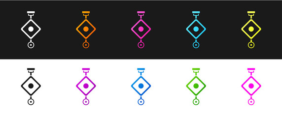 Set Chinese paper lantern icon isolated on black and white background. Vector