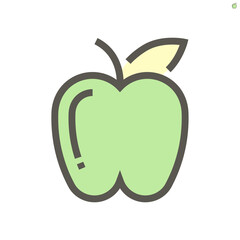 Apple and leaf vector icon with simple shape. That fruit, dessert or food with sweet delicious taste. Healthy with nutrition vitamin from nature. For eat, dieting lifestyle and vegetarian. 48x48 px.