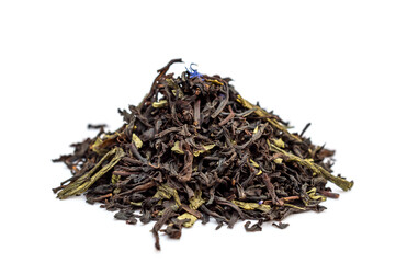 Heap of dry tea on white background.