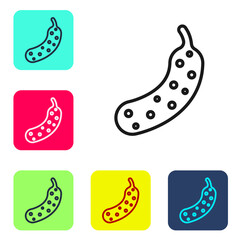 Black line Fresh cucumber icon isolated on white background. Set icons in color square buttons. Vector