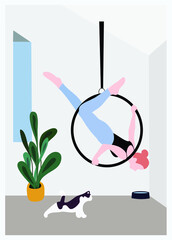 A woman doing yoga on a hoop - a concept illustration of exercise, active life