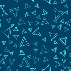 Green line Funnel or filter icon isolated seamless pattern on blue background. Vector