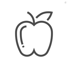Apple and leaf vector icon with simple shape. That fruit, dessert or food with sweet delicious taste. Healthy with nutrition vitamin from nature. For eat, dieting lifestyle and vegetarian. 48x48 px.