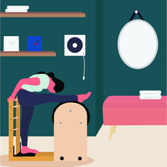 A woman doing pilates with equipment at home - a concept illustration of active lifestyle