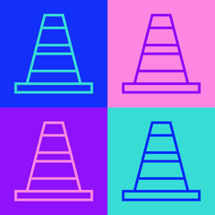 Pop art line Traffic cone icon isolated on color background. Vector