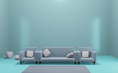 3d render. Relaxing room corner with modern beautiful sofa on a beautiful background.