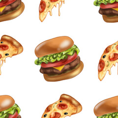 Fast food background  Junk food. Food illustration pattern