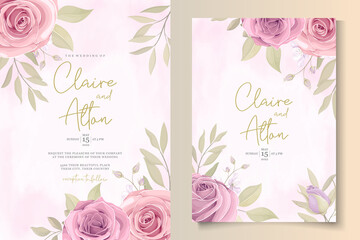 Modern wedding invitation template with pink floral design