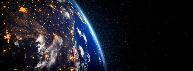Foto op Canvas Planeet aarde wereldbol uitzicht vanuit de ruimte met realistisch aardoppervlak en wereldkaart zoals in het oogpunt van de ruimte. Elementen van dit beeld geleverd door NASA planeet aarde van ruimtefoto& 39 s. © Summit Art Creations