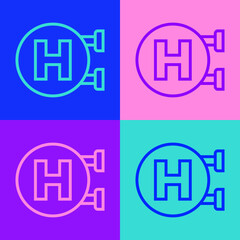 Pop art line Hospital signboard icon isolated on color background. Vector