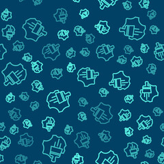 Green line Leather icon isolated seamless pattern on blue background. Vector