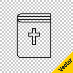 Obraz premium Black line Holy bible book icon isolated on transparent background. Vector