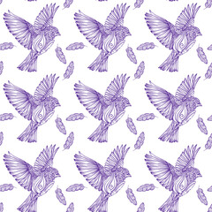 Obraz na płótnie Canvas beautiful spring seamless pattern with a picture of a bird. Tropical motives. Ideal for banners, flyers, backgrounds, prints, invitations, fabrics. EPS10