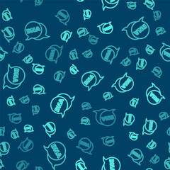 Green line DNA symbol icon isolated seamless pattern on blue background. Vector