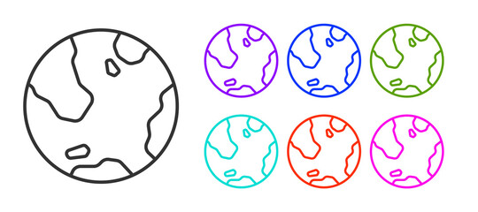 Black line Earth globe icon isolated on white background. World or Earth sign. Global internet symbol. Geometric shapes. Set icons colorful. Vector