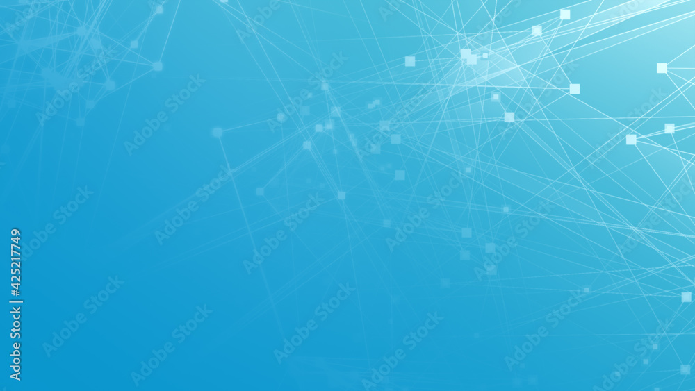 Wall mural abstract blue white polygon tech network with connect technology background. abstract dots and lines