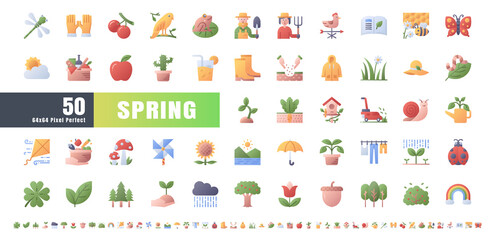 64x64 Pixel Perfect. Spring Season. Flat Gradient Color Icons Vector. for Website, Application, Printing, Document, Poster Design, etc.