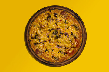 Delicious and healthy flourless cauliflower pizza with cheese and fresh mix of micro greens. Keto diet concept. Healthy food