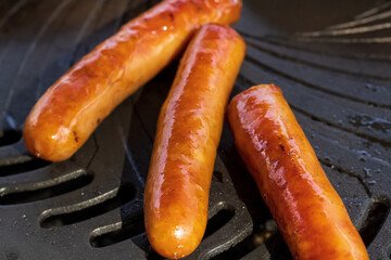 キャンプのバーベキューでウィンナーを焼く