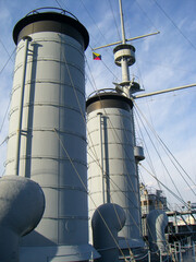 Twin funnels of Japanese battleship Mikasa