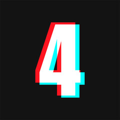 Number 4 with Glitch Effect On Black Background
