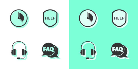 Fototapeta premium Set Speech bubble with FAQ, Time Management, Headphones and Shield text Help icon. Vector