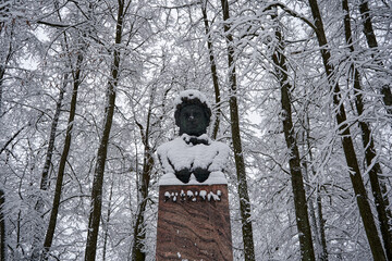 Russian writer Pushkin monument in the park 