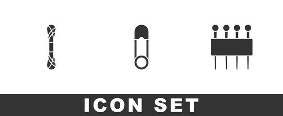 Set Yarn, Safety pin and Needle for sewing icon. Vector