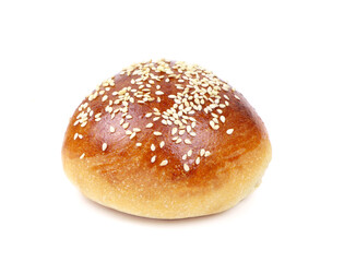 Hamburger bun isolated on a white background. Sesame seed bun for hamburger