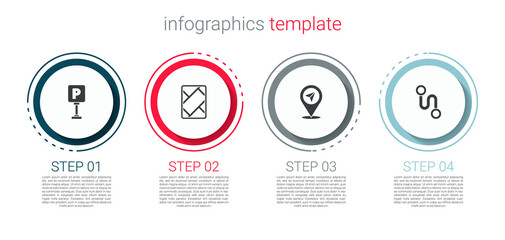 Set Parking, Gps device with map, Location and Route location. Business infographic template. Vector
