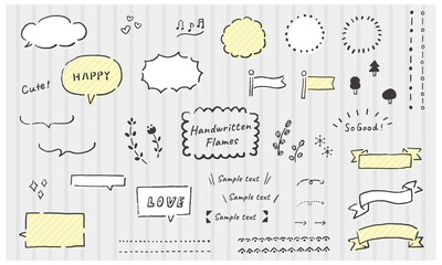 可愛くシンプルな手書き風フレーム素材セット