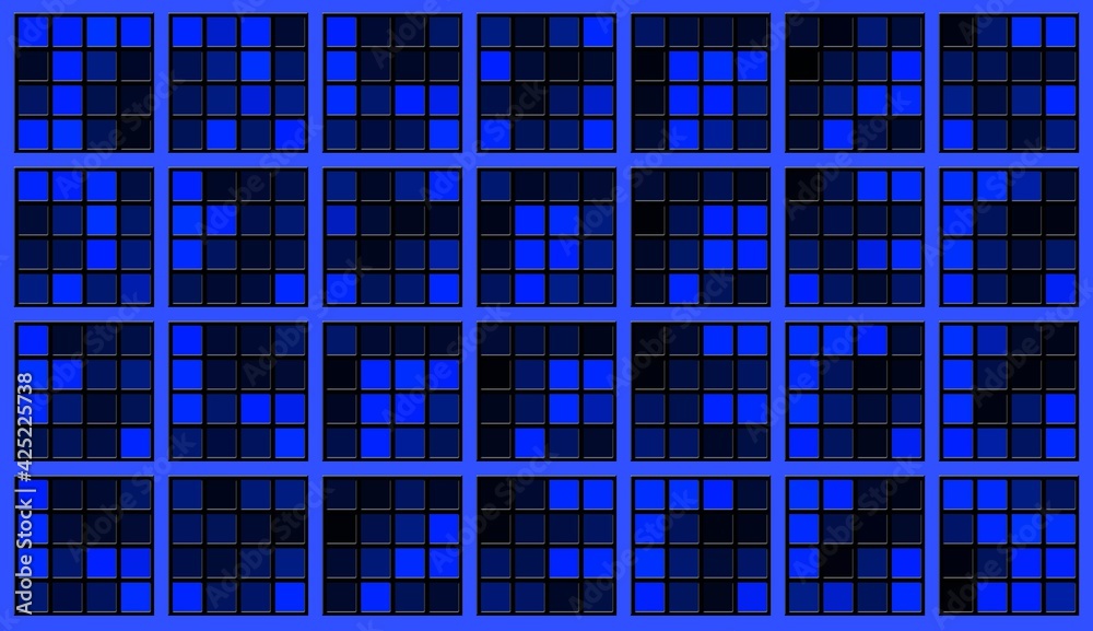 Poster abstract graphic background in blue design - square elements with random changed colors in grid patt
