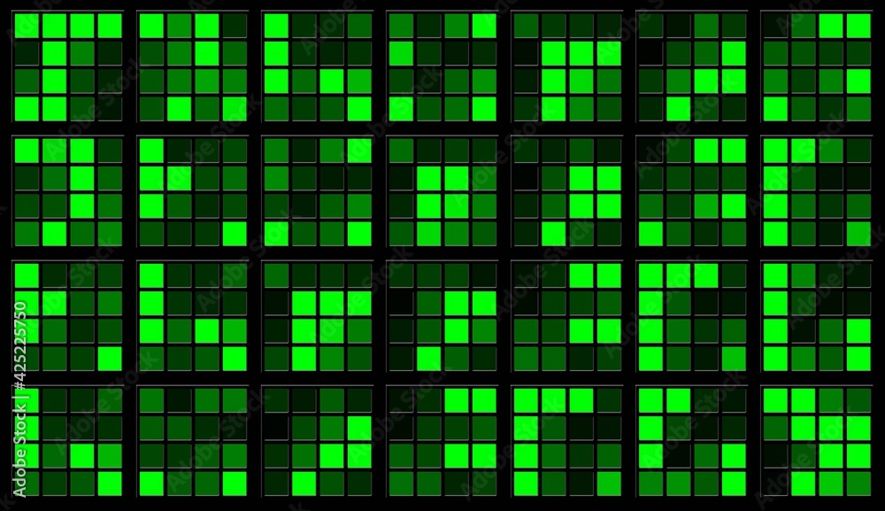 Poster abstract graphic background in green design - square elements with random changed colors in grid pat