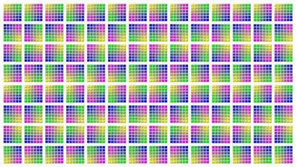 Abstract graphic background in multicolor design - square elements with random changed colors in grid pattern on white background - 3D Illustration