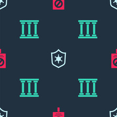 Set Protest, Police badge and Prison window on seamless pattern. Vector