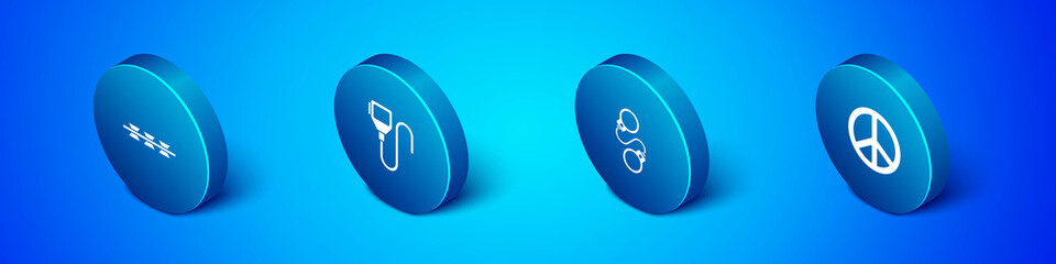 Set Isometric Barbed wire, Handcuffs, Peace and Walkie talkie icon. Vector