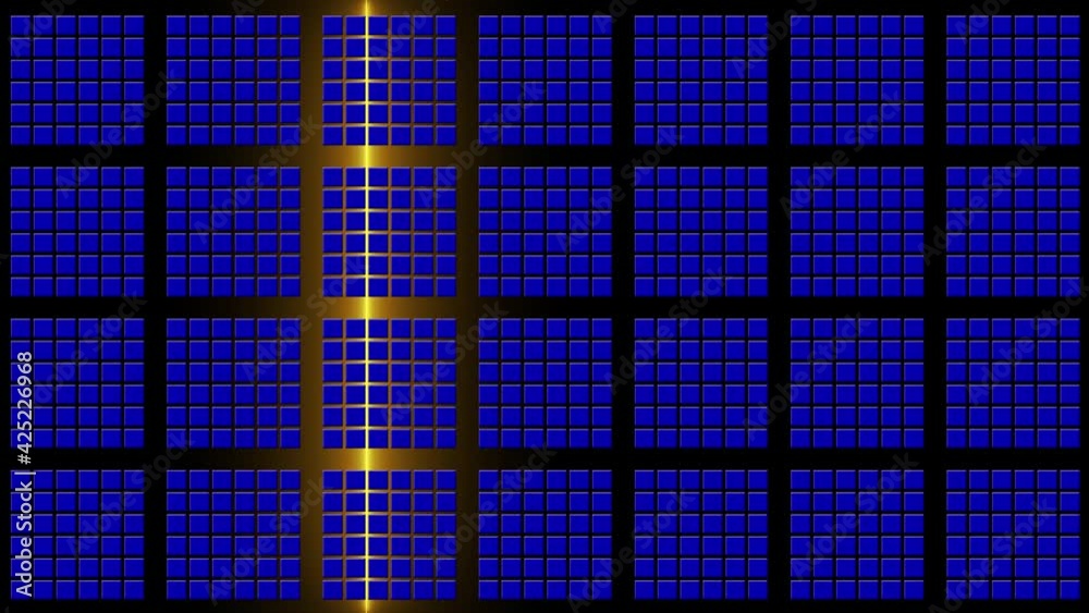 Poster abstract animated background in blue grid pattern - brightening from back via yellow light bar in ho