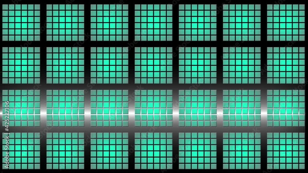 Poster abstract animated background in turquoise grid pattern - brightening from back via light bar in vert