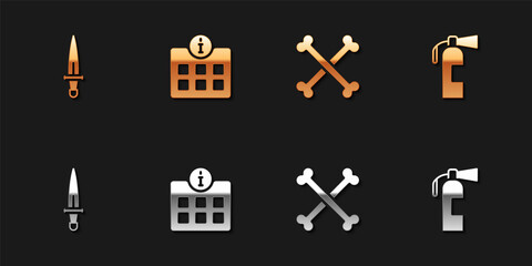 Set Dagger, Information, Crossed human bones and Fire extinguisher icon. Vector