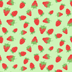 vector pattern with strawberries on a light green background