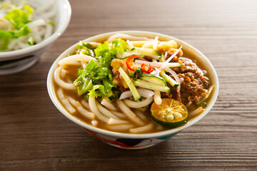 Assam Laksa (Noddle in Tangy Fish Gravy) is a Special Malaysian Food Popular in Penang