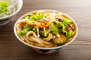 Assam Laksa (Noddle in Tangy Fish Gravy) is a Special Malaysian Food Popular in Penang
