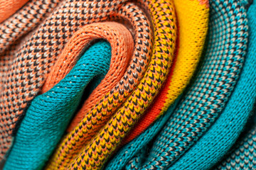 Smooth folded multi colored knitted fabrics