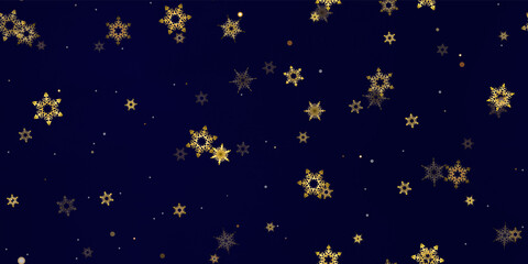 Naklejka premium Gold Falling Snowflakes seamless pattern.