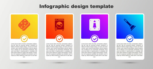 Set Sponge, Washer, Female toilet and Rubber plunger. Business infographic template. Vector