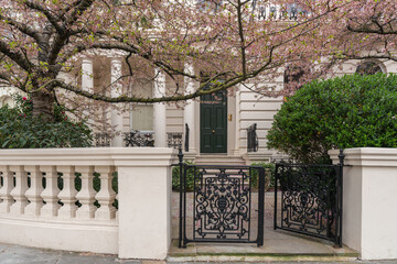 Prime London property street. Stanley Gardens in Notting Hill, a popular residential location amongst celebrities and wealthy people - obrazy, fototapety, plakaty