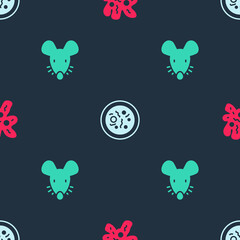 Set Cell, Petri dish with bacteria and Experimental mouse on seamless pattern. Vector