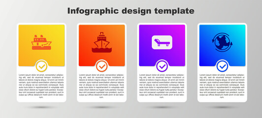 Set Cruise ship, , Sunbed and umbrella and Worldwide. Business infographic template. Vector