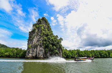 Fototapeta na wymiar Limestone Mountain Island, a tourist attraction in Laem Sak Community, Krabi Province, Thailand