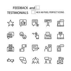 FEEDBACK and TESTIMONIALS customer satisfaction evaluation vector line 48x48 Pixel Perfect Icons, Editable Stroke.